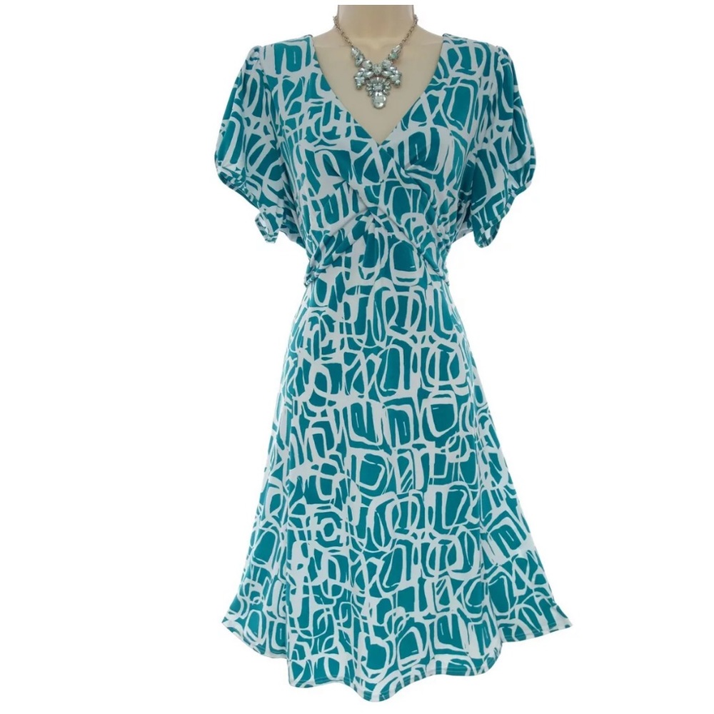 1X 16▪️TEAL PRINT ABSTRACT PRINT DRESS Plus Size